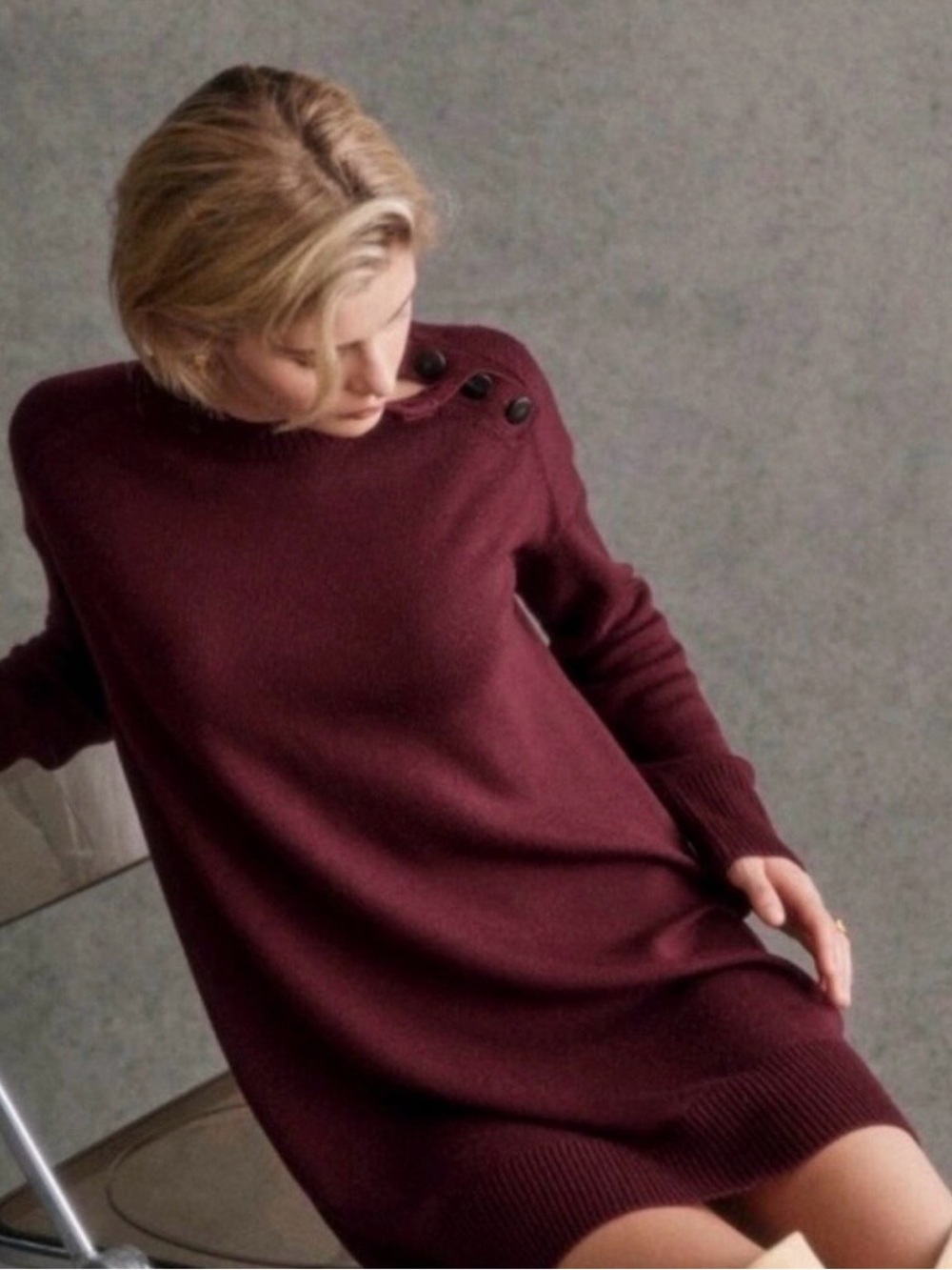 Sezane women’s Mathie dress in Fuchsia Button-Shoulder Sweater-dress